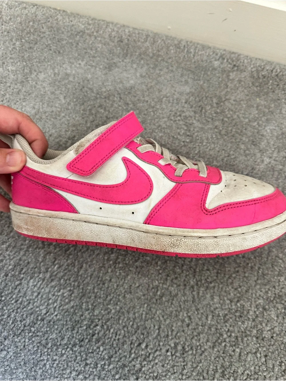 Nike Girls' Pink & White Athletic Sneakers with Velcro Strap